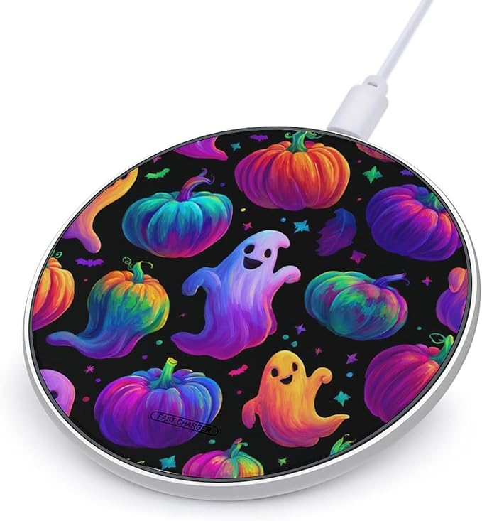 Ghosts Pumpkins Glowing Halloween Phone Charger Magnetic Charging Pad Anti-Slip with USB Cable