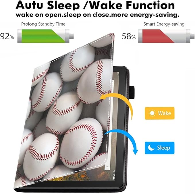 Case for Amazon Kindle Fire HD 10 &amp 10 Plus Tablet 10.1 (13th/11th Generation 2023/2021 Release) - PU Leather Folio Case with Smart Auto Wake/Sleep Baseball