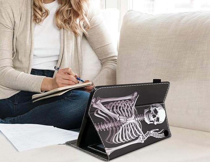 Case for All-New Amazon Fire HD 10 &amp 10 Plus Tablet 10.1 (13th/11th Generation 2023/2021 Release) Slim PU Leather Stand Cover with Card Slot &amp Auto Wake/Sleep Skull Skeleton