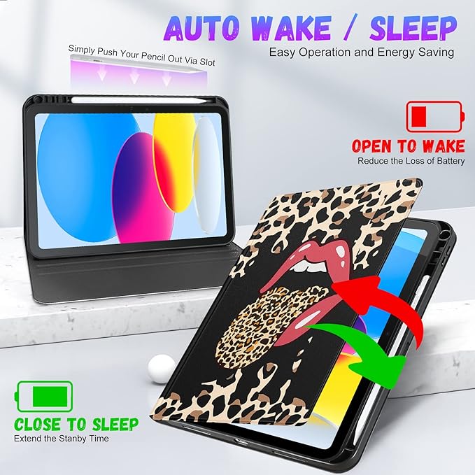 for iPad 10th Generation Case 10.9 Inch for iPad 11th(A16) 2025 Girls Cute Women Folio Cover with Pencil Holder Leopard Print Cheetah Design Funny Teens Unique Tablet Cases for Apple 10/11