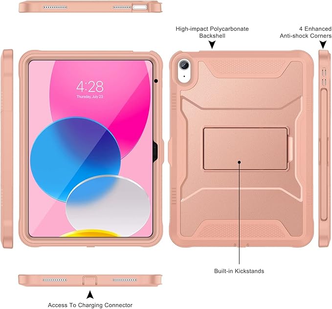 Soke Case for iPad (A16) 11th Generation 11-inch 2025 iPad 10th Generation 10.9-inch 2022 with Built-in Screen Protector and Kickstand Rugged Full Body Protective Cover - New Rose Gold