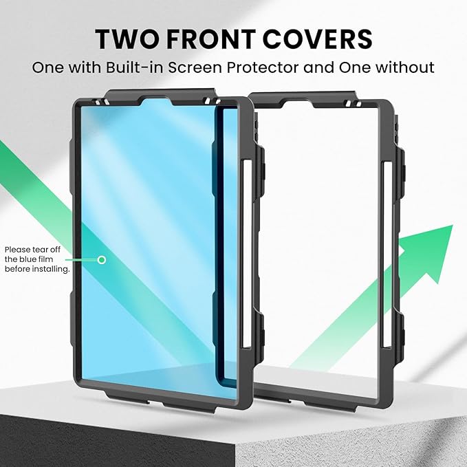 SEYMAC Case for iPad Pro 12.9 2022/2021/ 2020/2018 Heavy Duty Protection Shockproof Case with Screen Protector 360° Rotating Stand/Handle/Shoulder Strap Supports Pencil 2 Charging Black