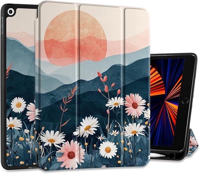 DONGKE Case Compatible with iPad 10.2 Inch 2021 2020 2019 iPad 9th/8th/7th Generation with Pencil Holder Slim Stand Protective Case with Soft TPU Back Auto Sleep/Wake Cover Daisie