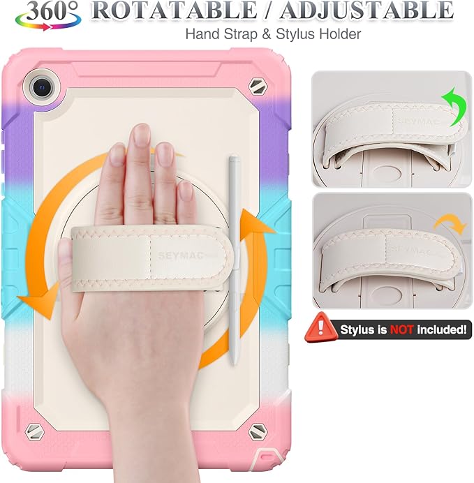 SEYMAC stock Case for Samsung Galaxy Tab A11+ Plus/A9+ Plus 11'' Full-Body Drop Protection Case with Screen Protector Pencil Holder [360° Rotating Hand Strap] &ampStand Yellowish+Pink