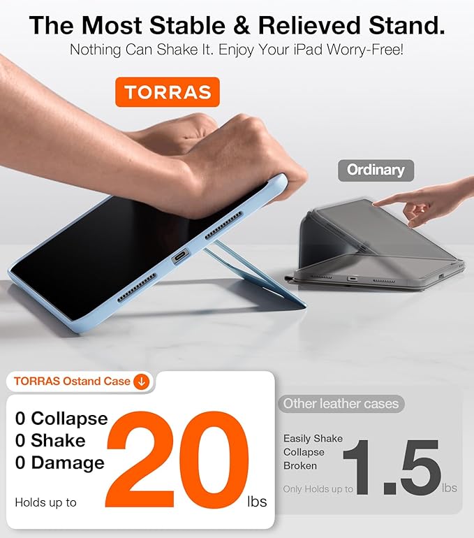 TORRAS Ostand K1 Guardian for iPad Pro 11 inch Case M5 2025 &amp 2024 M4 Ultra Stable Stand Multiple Adjustable Viewing Angles Slim Protective Kickstand iPad Pro 11 Case with Pencil Holder Blue