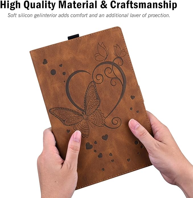 Case for Fire HD 10 Tablet 9th/7th/5th Generation 2019/2017/2015 Release Multiple Angles Viewing Stand Cover Soft TPU Back Cover with Pen Holder and Auto Wake/Sleep Brown