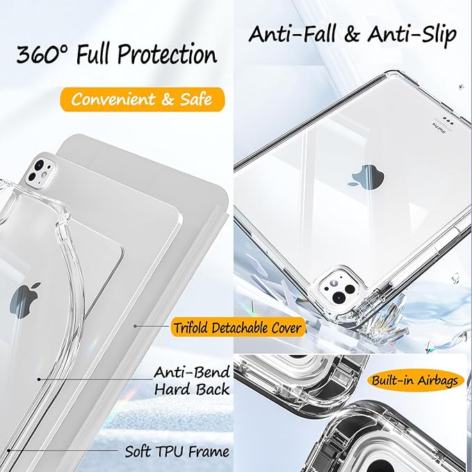 Slim Case for iPad Pro 11 Inch 4th/3rd/2nd Generation (2022/2021/2020) Clear Case with Pencil Holder Slide to Separate Auto Sleep/Wake Detachable Trifold with Stand Leather Cute Cover (Grey)