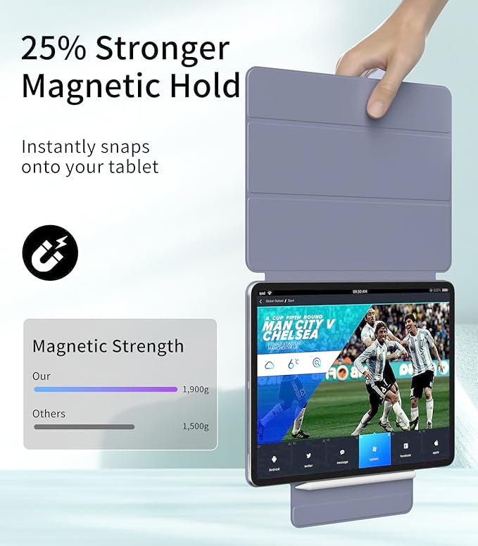 Magnetic Case for iPad Air 13 Inch M3/M2 (2025/2024) iPad Pro 12.9 inch 6th/5th Generation (2022/2021) | Auto Sleep/Wake | Pencil Pro &amp USB-C | Non-Slip PU Leather Protective CoverPurple Gray