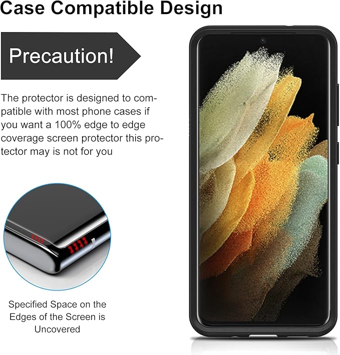 3 Pack【Auto Alignment】 S21 Ultra Glass Screen Protector 3D Curved Tempered Glass Shield Support Fingerprint Unlocking Scratch &amp Impact Protection Full HD Clear &amp Smooth Touch (transparent)