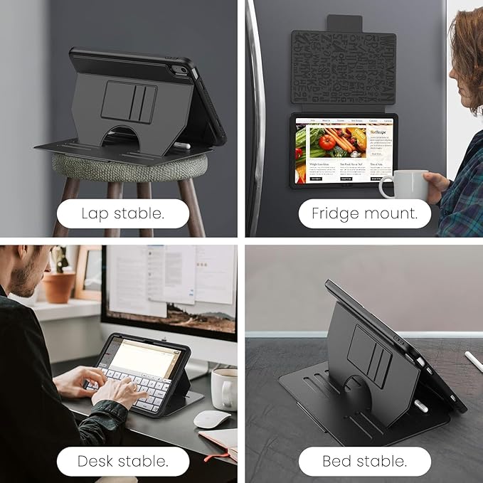 Case for iPad (A16) 11th/10th Generation 11''/10.9'' 2025/2022: Shockproof Protective Cover with Auto Wake/Sleep Strong Magnetic Multi-Angles Stand Pencil Holder Card Slot Black
