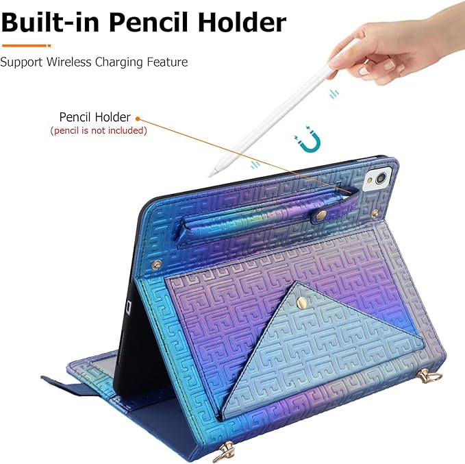 Dteck for iPad 9th/8th/7th Generation Case 10.2Luxury Sparkle PU Leather Kickstand Case with Pencil Holder Shoulder Hand Strap Card Slots Shockproof Protective Magnetic Pocket Wallet CaseDarkblue