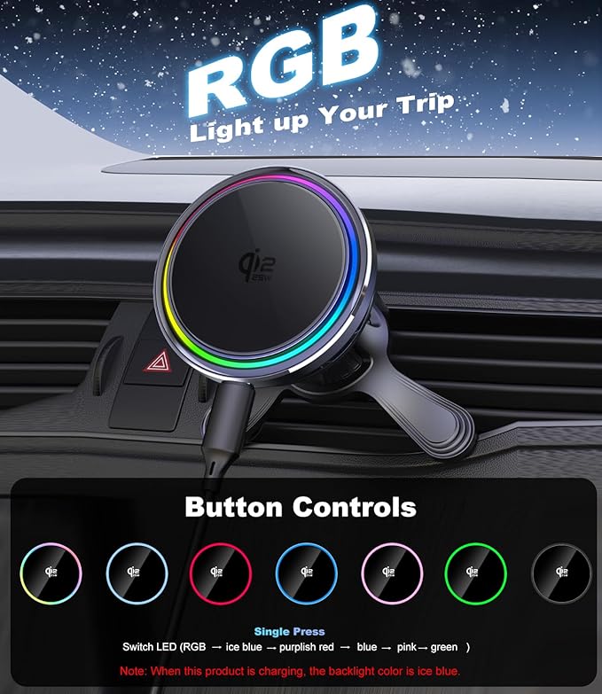 Qi2.2 25W Car Mount Charger for MagSafe Wireless Car Charger Magnetic Phone Holder Mount with Cooling Fan Stable Fast Charger for iPhone 17-12 Series/Galaxy S26 Ultra (Includes 65W Adapter)
