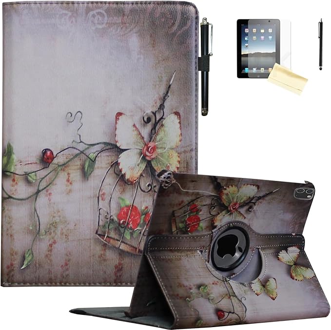 Case for iPad Pro M5 11 2025 / Pro M4 11-Inch 2024 Rotating Stand Smart Cover for A3357 A3361 A3362 A2836 A2837 A3006 (Butterfly Flower)