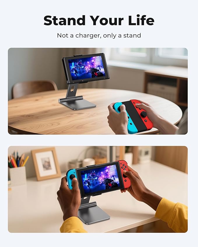 Antank Foldable Magnetic Stand Compatible with Switch OLED &amp Mag-Safe Portable iPhone Stand Holder for Desk Aluminum Alloy Adjustable Phone Stand Mount for Switch iPhone 16/15/14/13/12/11