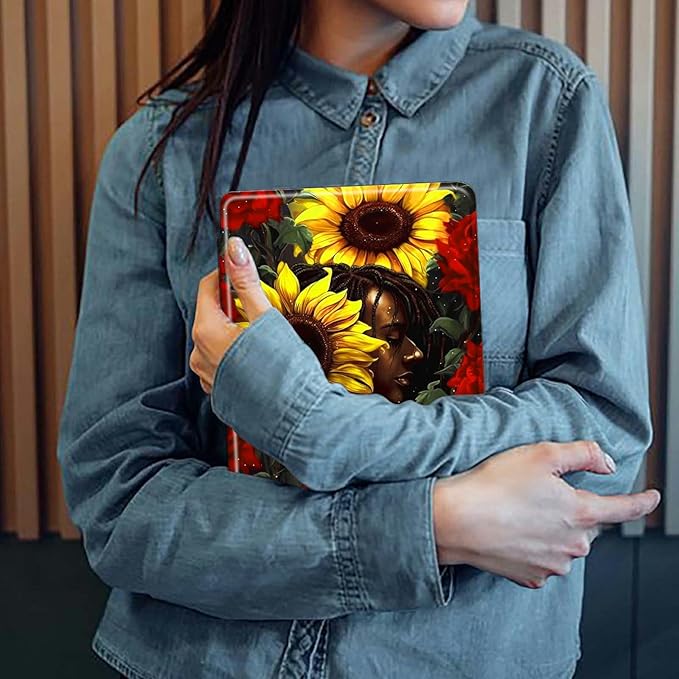 Case for Kindle Fire HD 8 &amp Fire HD 8 Plus Tablet (12th /10th Generation 2024/2022/2020 Release) Sunflower Theme 360 Degree Rotating Stand Protective Cover with Auto Sleep/Wake