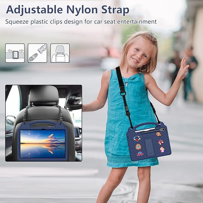 Compatible with Samsung Galaxy Tab S10 FE+ 13.1 inch 2025 Tablet Case Kids Friendly Universal Lightweight Shockproof Protective Case with Shoulder Strap &amp Stand Handle Navy Blue