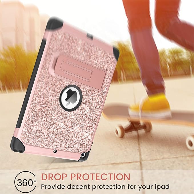 BENTOBEN case for iPad 9th / 8th/ 7th Generation 10.2 ( 2021/2020/2019) Glitter Sparkly 3 Layers Shockproof Kickstand Protective Tablet Cover Rose Gold