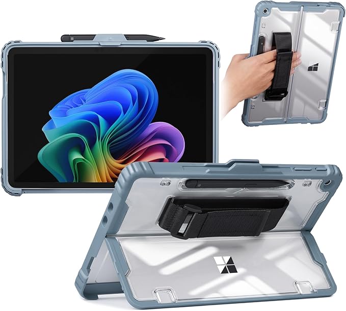 CoBak Rugged Case for Microsoft Surface Pro 12 2025 Shockproof Protective Cover with Hand Strap Multi-Angle Kickstand Built-in Stylus Holder Compatible with Type Cover Keyboard Gray