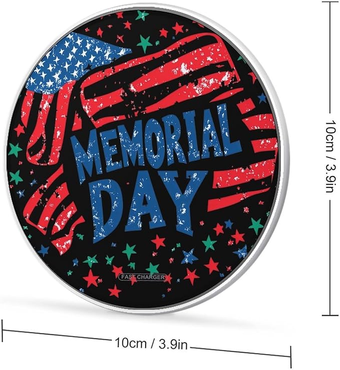 Memorial Day with U.S.A Flag Phone Charger Magnetic Charging Pad Anti-Slip with USB Cable