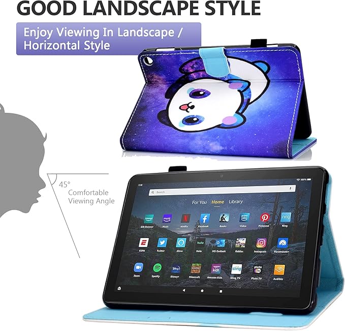 Dteck Case for All-New Fire HD 10 &amp HD 10 Plus Tablet (2021 Release 11th Generation) - Slim Lightweight Folio Stand Premium PU Leather Protective Smart Cover with Auto Wake Sleep Galaxy Panda