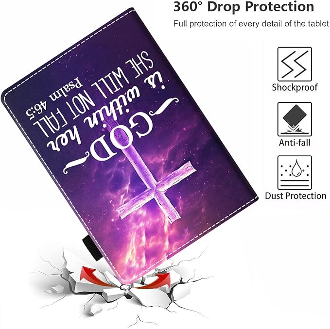 Case for Amazon Fire HD 10 &amp 10 Plus Tablet 10.1 (13th/11th Generation 2023/2021 Release) Slim PU Leather Stand Cover with Card Slot &amp Auto Wake/Sleep - Christian Cross Quote Bible Verse Ps