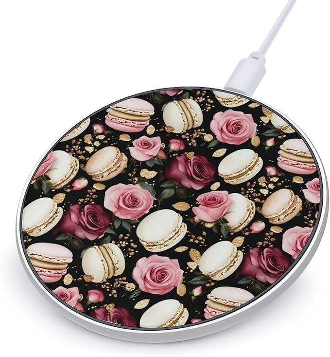 Elegant Macarons and Roses Wireless Charger Anti-Slip Wireless Charging Pad Slim Charger Mat for Men Women