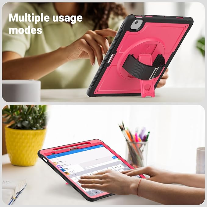 Batianda Case for iPad Air 13-inch 2025 M3 2024 M2 Chip Multilayered Rugged Durable Shockproof Tablet Cover with 360° Rotating Hand Strap Foldable Hidden Stand Pink