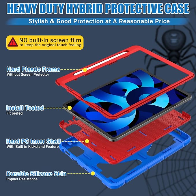 Compatible with Apple iPad Pro 11 inch(2018/2020/2021/2022)/Apple Air 4 10.9(2020)/Air 5 10.9(2022) Tablet CaseLightweight Shockproof Cover for Kids Boys Babies with Kickstand Blue Red