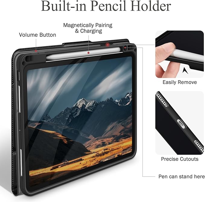 auaua Case for iPad Pro 13 Inch (M5/M4) 2025/2024 with Pencil Holder and Pocket Multiple Viewing Angles Magnetic Closure Auto Sleep/Wake (Black)