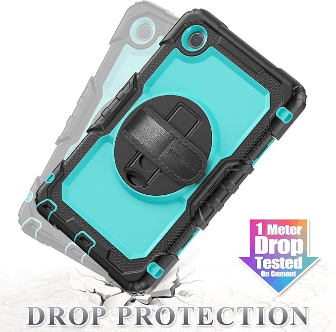 SEYMAC stock Tablet Case for Lenovo Tab One (TB305FU) 8.7 inch Drop-Proof Protection Cover with 360° Rotate Stand &amp Strap [Pen Holder] &amp Screen Protector/K9 2025 SkyBlue+Black