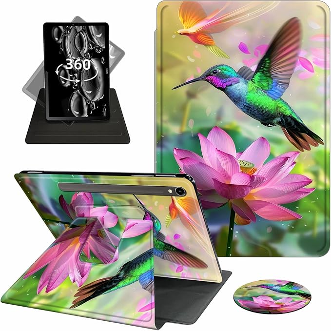 Case for Samsung Galaxy Tab S9 FE 5G 10.9 Inch/Galaxy Tab S9 11 Inch 2023360 Degree Rotating Swivel PU Leather Stand Slim Flip Folio Cover with Auto Wake/SleepHummingbird Lotus