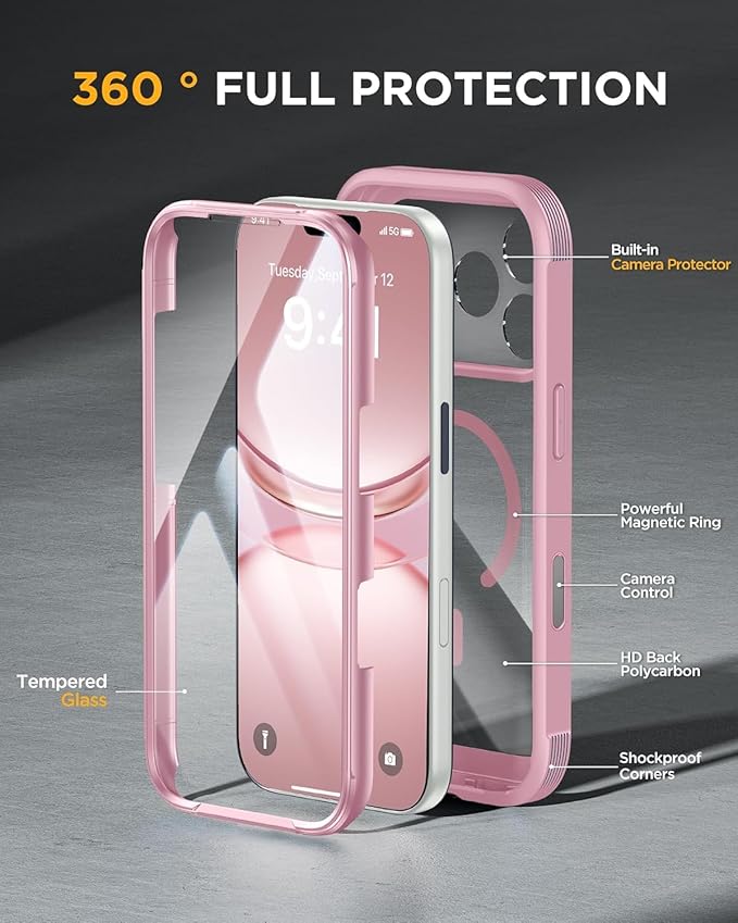 Miracase for iPhone 17 Pro Max Case 6.9 Full-Body Phone Case with Built-in Glass Screen Protector&amp Full Camera Protector[Magnetic with MagSafe] Drop Proof 17 ProMax Cover Lilac