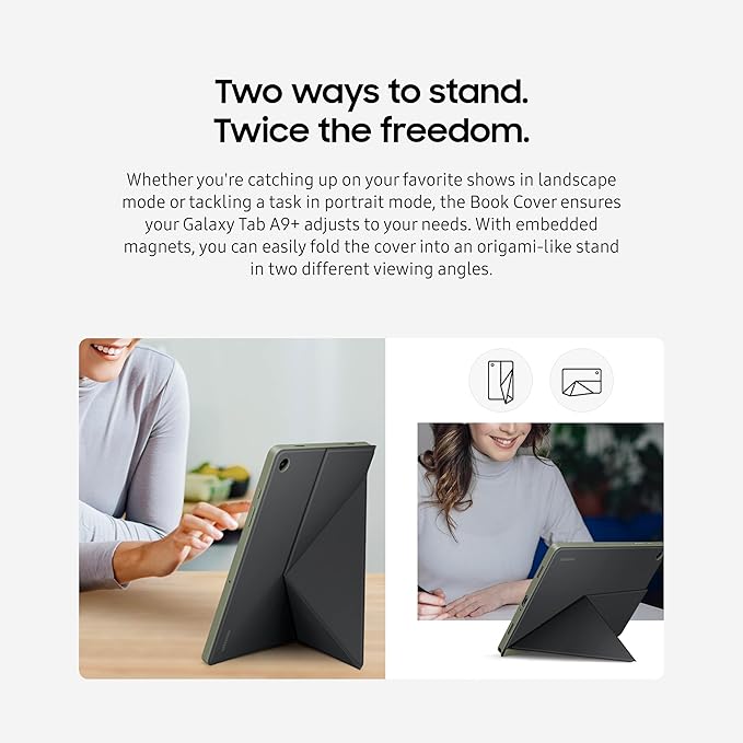 SAMSUNG Galaxy Tab A9+ Book Cover Tablet Protector Case Foldable Stand with Landscape and Portrait Modes Protective Against Bumps and Scratches Auto Screen On/Off US Version Black - Khaki | Fold