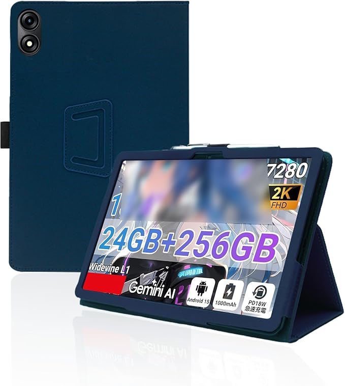 for TABWEE T60 Pro/VekfulPC T60 Pro 13.4 Inch Android Tablet CaseBOVUGAC Folding Stand Protective Cover with Pencil Holder and Wrist StrapFull Protection Premium PUScratch Resistant(Dark Blue)