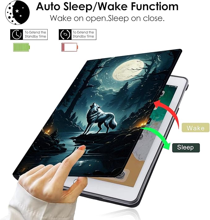 Compatible with iPad Air 13 inch Case (M3 2025 /M2 2024)/12.9 inch Case (6th/5th/4th/3rd 2022/2021/2020/2018) with Pencil HolderAuto Wake/Sleep Protect CoverHowling Wolf