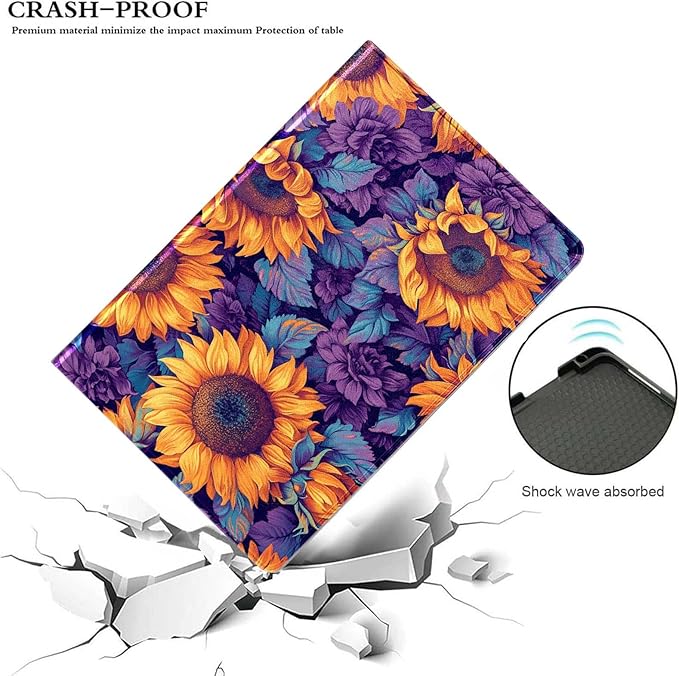 for iPad 9th/8th/7th Generation (2021/2020/2019) 10.2-inch PU Leather Cover with Auto Wake/Sleepand Adjustable Viewing Angles.Sunflower