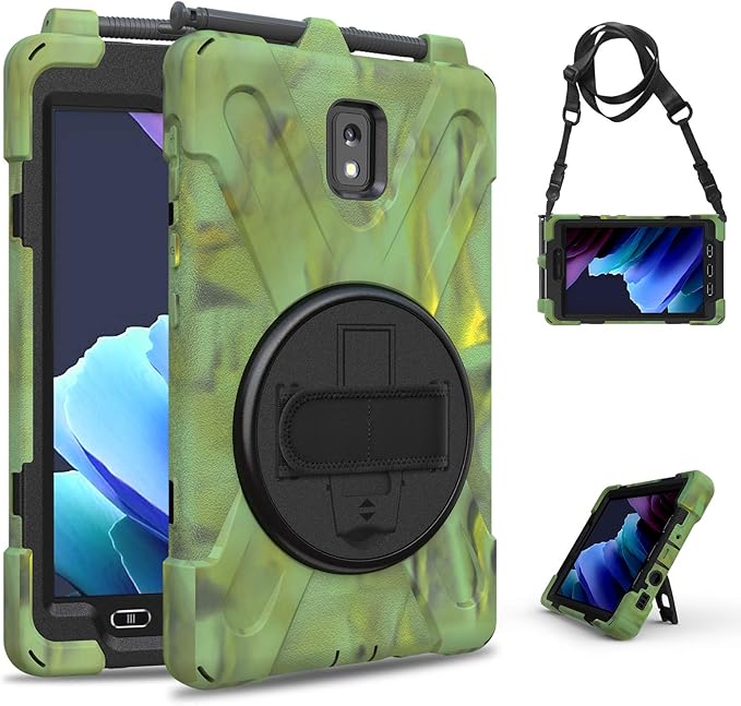Case for Samsung Galaxy Tab Active 3 8 T570 T575 T577 Heavy Duty Shockproof Rugged 3 Layer Kids Durable Case with 360 Swivel Kickstand Shoulder Strap &amp Hand Strap (Camouflage)