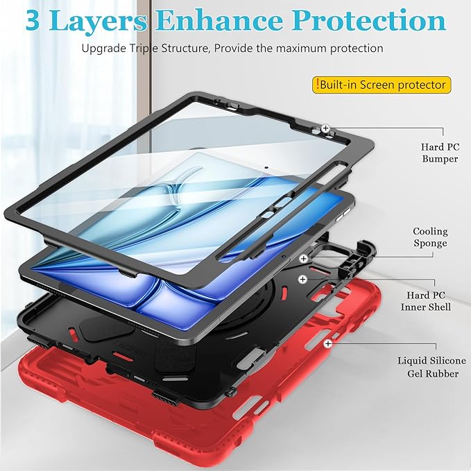 Case for iPad Air 11 M4 2026/ M3 2025/ M2 2024: Silicone Cover for iPad Air 5th &amp 4th Generation 10.9 Inch (2020/2022) with Screen Protector- Stand- Handle- Shoulder Strap- Pencil Holder