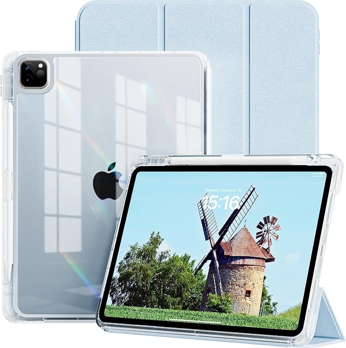 Case for iPad Air 13 Inch M3/M2 (2025/2024)iPad Pro 12.9 inch 2022/2021/2020 (6th/5th/4th Gen) | 2-in-1 Removable Clear Back Cover | Wireless Pencil Charging | Auto Sleep/WakeSky Blue