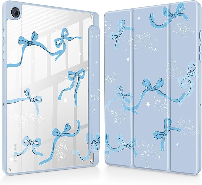 Tuiklol for Samsung Galaxy Tab A9+ Tablet 11” / A9+ Plus 2024 2023Buit-in S-Pen Holder with Clear Protective Cover Transparent Back Shell Auto Wake/Sleep Samsung Tab A9 Plus CoverBow-Blue