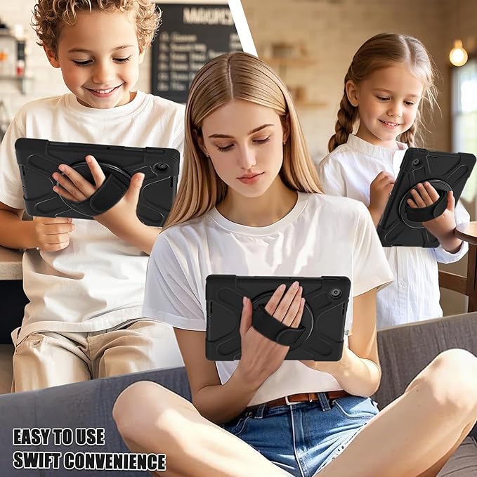 Tablet Case Compatible with Lenovo Tab 10.1(TB-311XU) /K10C TB311FU 2025 Case Protective Heavy Duty Rugged Shockproof Drop Protection Cover Shoulder Strap for Kids Silicone Cover(Black)