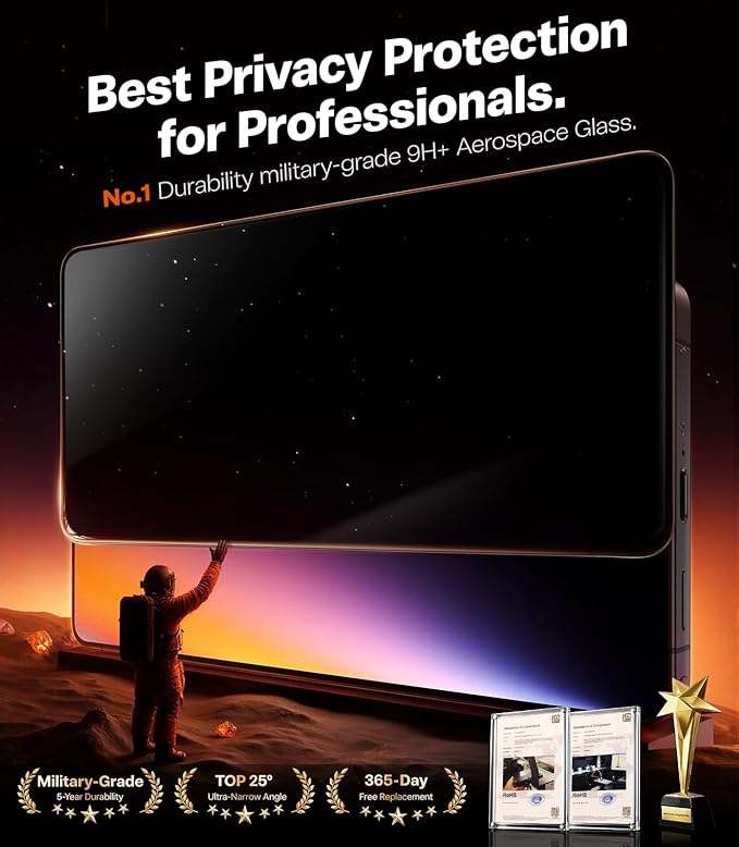 TORRAS Uncrackable for Samsung Galaxy S26 Ultra Privacy Screen Protector [Top 25° Anti Spy] [9H+ Aerospace Tempered Glass] 12Ft Military-Grade Shatterproof Screen Protector S 26 Ultra 6.9 2-Pack