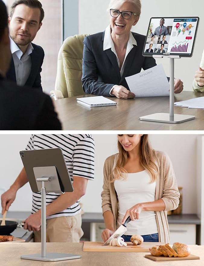 Tablet Stand Height Angle Adjustable Eye-Level Desktop iPad Stands Tablet Holder for Home Office Cradle Dock for iPad Pro 12.9 Air Mini 4 Kindle E-Reader Nexus iPhone (4-13'') Silver