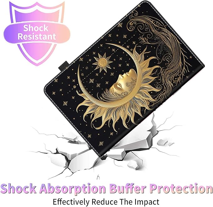 Case for All-New Amazon Kindle Fire HD 8 &amp 8 Plus Tablet (12th Generation/10th Generation 2022/2020 Release) 8 Durable Shockproof Protective CoverGolden Sun Moon
