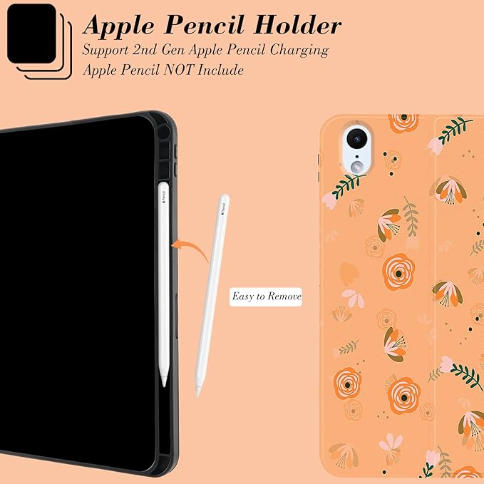 MAYCARI Fall Orange Leaves Flowers iPad Case for iPad mini 6 2021 8.3 Inch with Pencil Holder Handmade iPad mini 6th Generation Case Autumn Fine Grained iPad Protecitve Hard Case with Auto Wake/Sleep