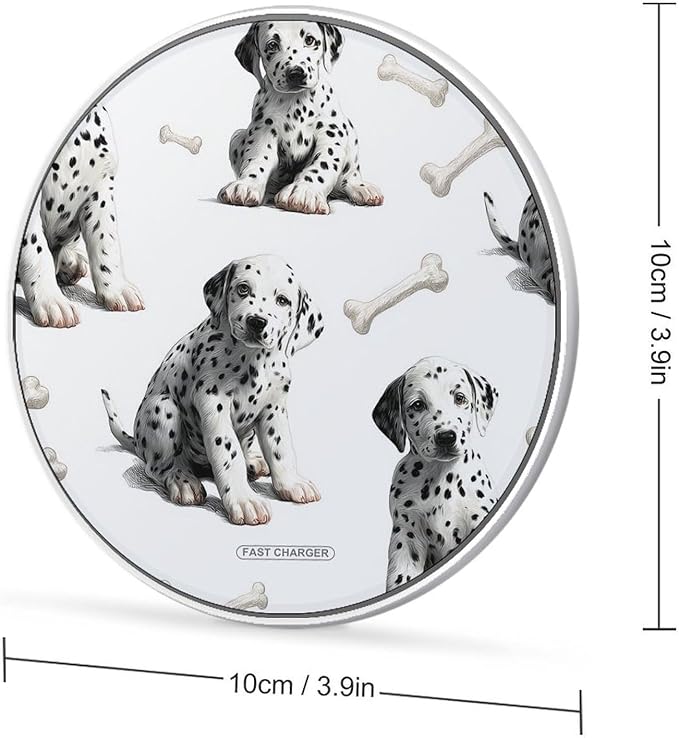 Dalmatian Puppies Dog Bones Fast Portable Charger 10W Funny Graphic Phone Charging Pad with USB Cable