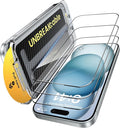 UNBREAKcable 3-Pack Screen Protector for iPhone 15 Tempered Glass - [One-Pull Perfection] [Auto Dust-Elimination] [9H+ Hardness] [99.99% HD Clear] Full Coverage for iPhone 6.1 inch