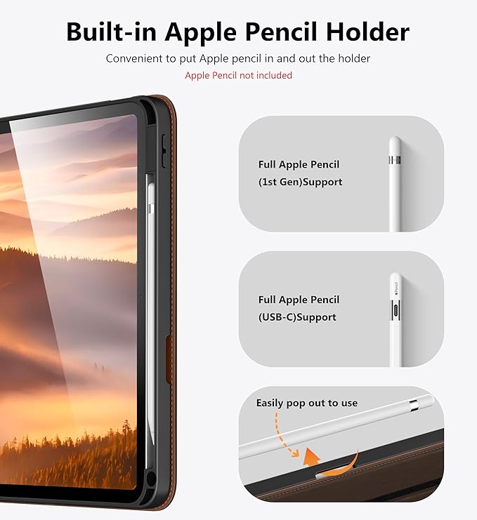 DTTO for iPad A16 Case iPad 11th / 10th Generation Case (2025/2022) 360 Degree Rotating Premium Leather Folio Stand Cover with Pencil Holder Dark Brown