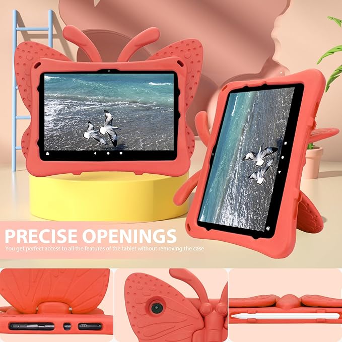 Dteck Fire HD 10 Tablet Case (2021/2023 Release 11/13th Generation) 3D Cute Butterfly Case for Kids Lightweight Stand Shockproof Rugged Heavy Duty Fire HD 10 Kids Pro Tablet Cover Red