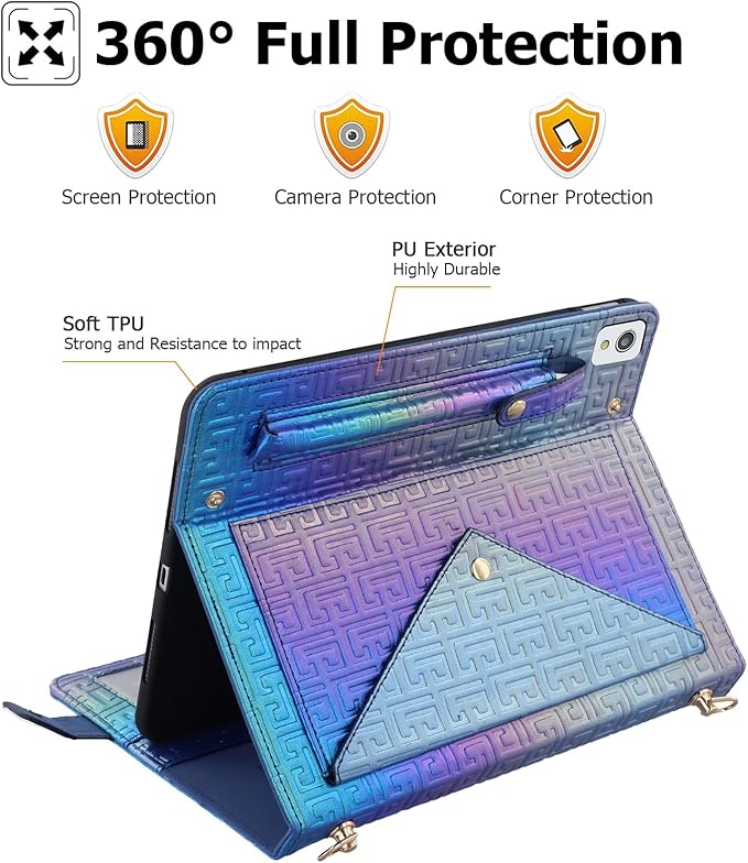 Dteck for iPad 9th/8th/7th Generation Case 10.2Luxury Sparkle PU Leather Kickstand Case with Pencil Holder Shoulder Hand Strap Card Slots Shockproof Protective Magnetic Pocket Wallet CaseDarkblue